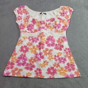 Self Esteem Top Women Small Pink Orange Floral Empire Waist Y2K Boho Babydoll